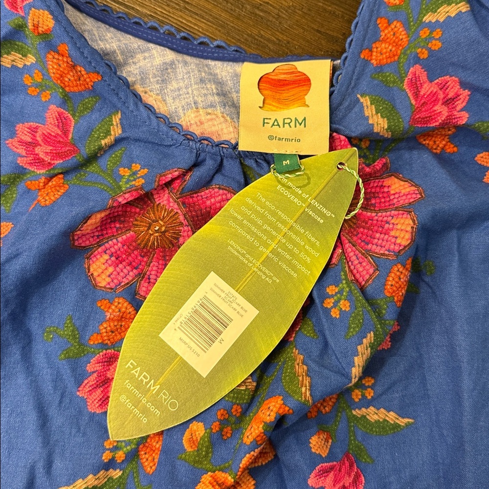 Farm Rio Blue Summer Fruit Scarf Euroflax™ Premium Linen Mini Dress - Picture 5 of 6